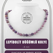 Lepidolit 8 mm Düğümlü Doğal Taş Kolye