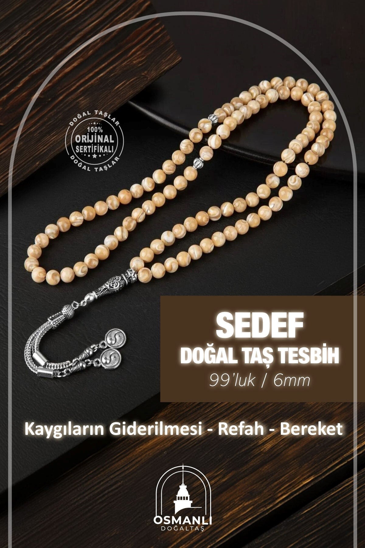 Sedef Doğal Taş Tesbih 99luk - 6mm