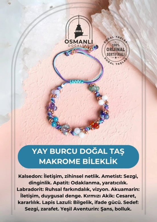 Yay Burcu Doğal Taş Makrome Bileklik