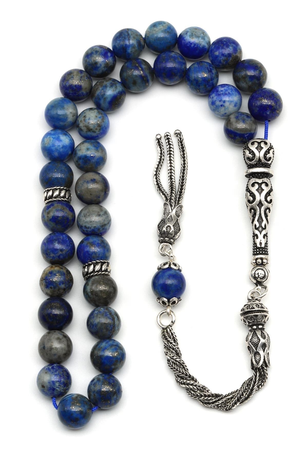 Lapis Lazuli Doğal Taş Tesbih 925 Ayar Gümüş – 8 mm Küre Kesim | 33’lü