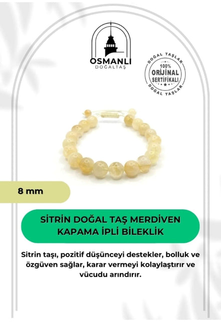 Hakiki Doğal Sitrin Doğal Taş Merdiven Kapama İpli Bileklik 8mm