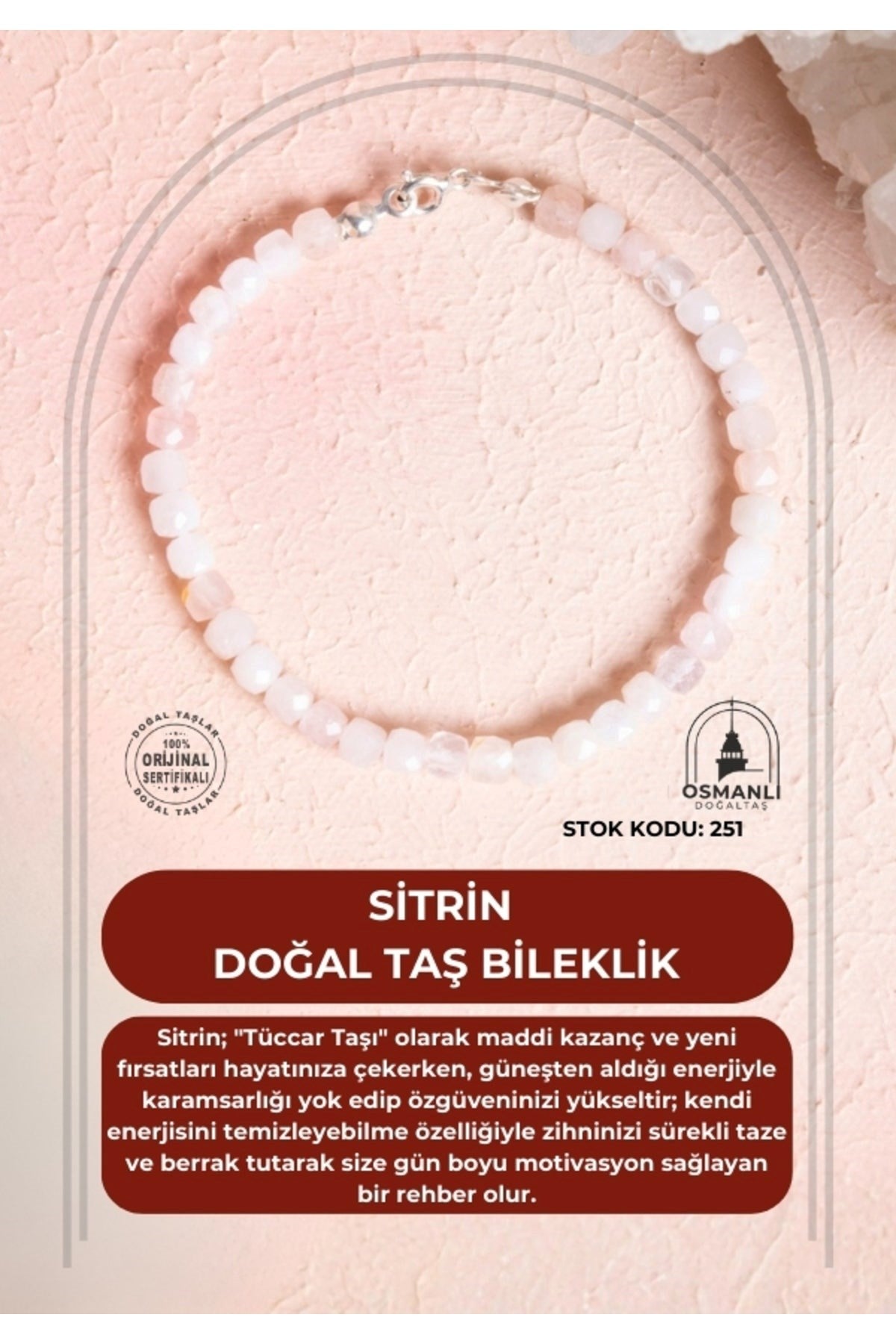 Sertifikalı Sitrin Doğal Taş Bileklik (SK:251)