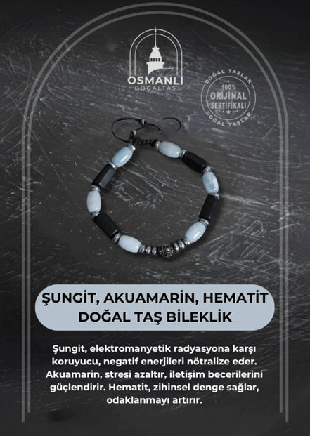 Şungit, Akuamarin ve Hematit Doğal Taş Bileklik