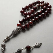 Garnet (Lal) Doğal Taş Tesbih – 925 Ayar Gümüş – 8 mm Küre Kesim