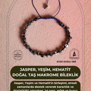 Sertifikalı Jasper, Yeşim, Hematit Doğal Taş Makrome Bileklik (SK:069)