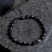 Sertifikalı Obsidyen, Hematit Gümüş Aparat  Doğal Taş Makrome Bileklik