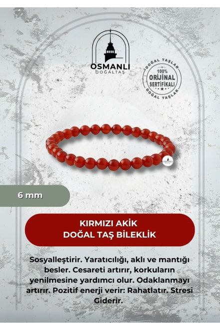 Kırmızı Akik 6mm Doğal Taş Bileklik