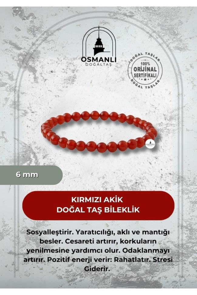 Kırmızı Akik 6mm Doğal Taş Bileklik