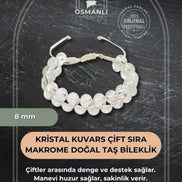 Kristal Kuvars 8mm Çift Sıra Makrome Doğal Taş Bileklik