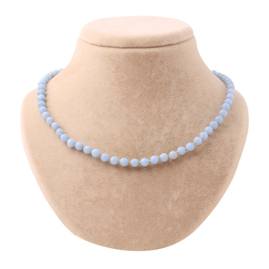 Anjelit 6 mm Düğümlü Doğal Taş Kolye – Unisex El İşçiliği (50 cm)