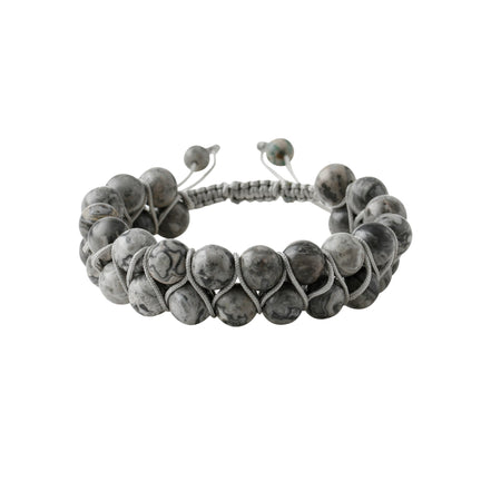 Gri Jasper 8 mm Çift Sıra Makrome Doğal Taş Bileklik