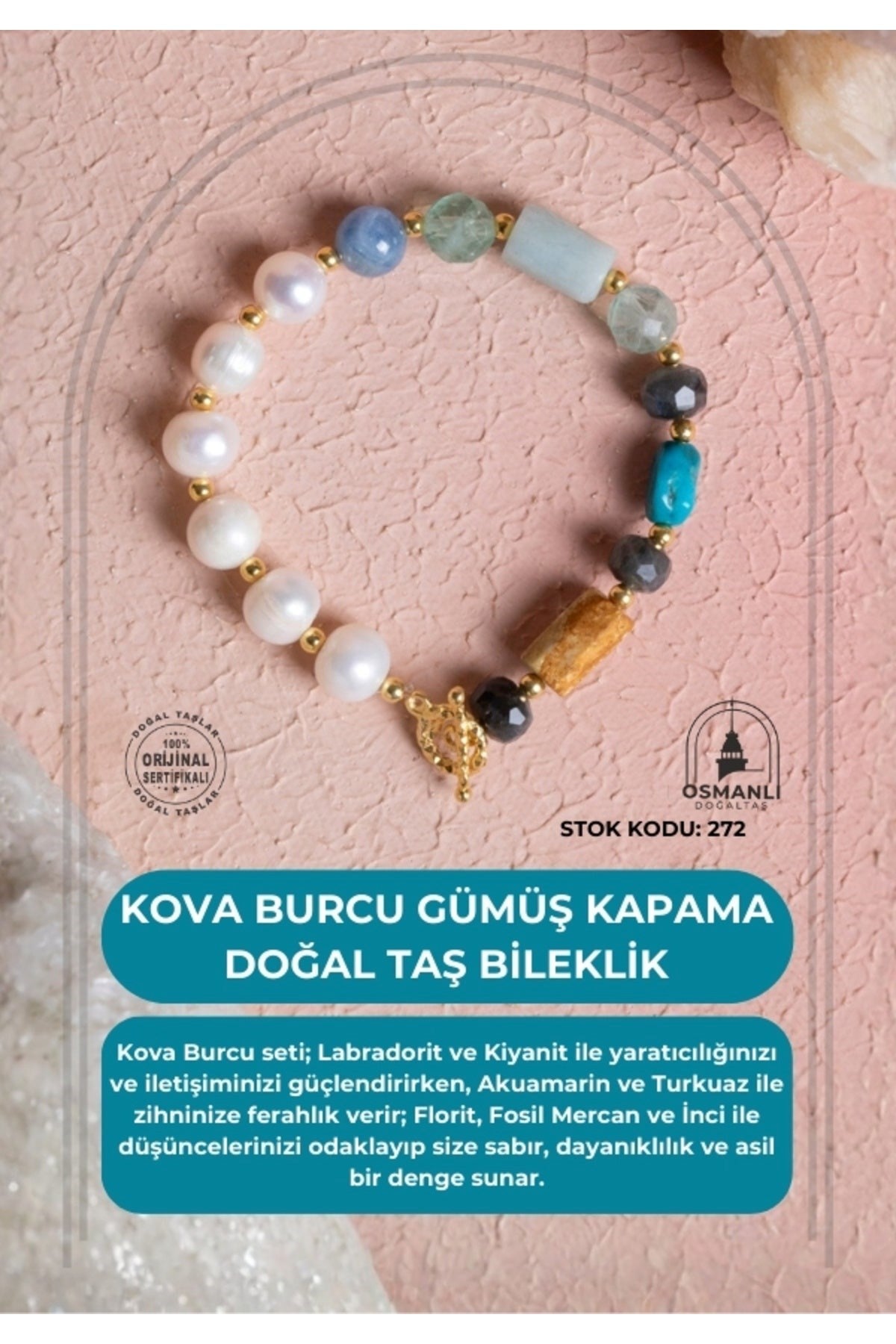 Kova Burcu Gümüş Kapama Doğal Taş Bileklik (SK:272)
