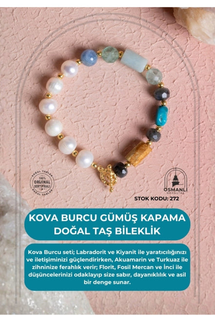 Kova Burcu Gümüş Kapama Doğal Taş Bileklik (SK:272)
