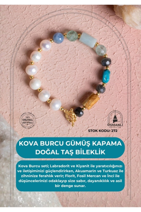 Kova Burcu Gümüş Kapama Doğal Taş Bileklik (SK:272)
