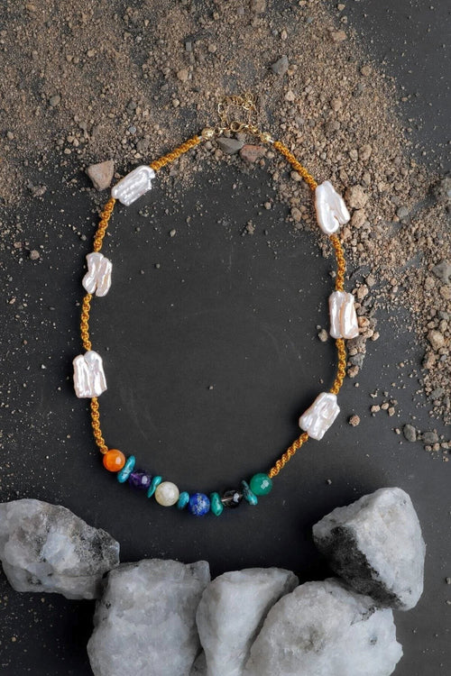 Çakra İnci Kolye Ametist, Dumanlı Kuvars, İnci, Lapis Lazuli, Sitrin