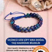 Sertifikalı Üçüncü Göz Çakra Çift Sıra Doğal Taş Makrome Bileklik