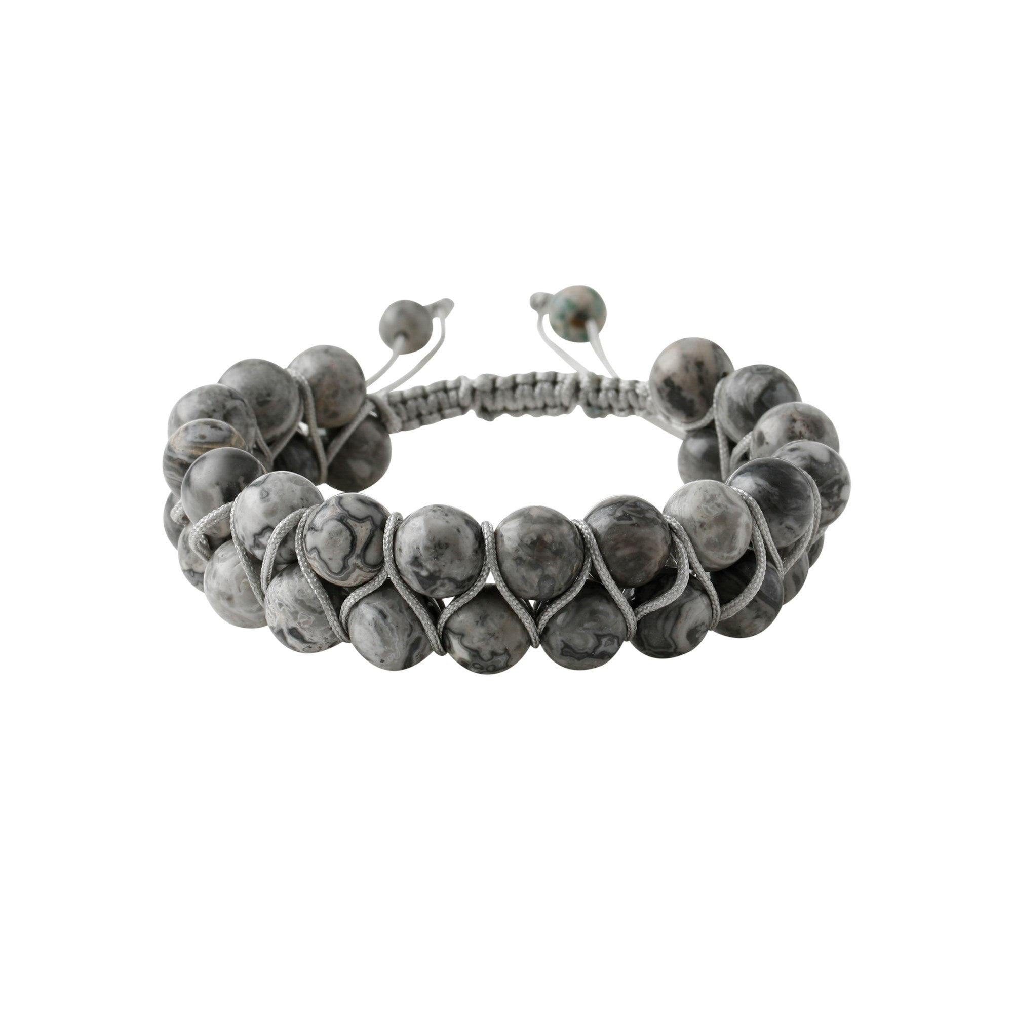 Gri Jasper 8mm Çift Sıra Makrome Doğal Taş Bileklik
