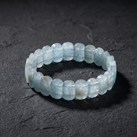 Akuamarin Doğal Taş Geniş Kesim Bileklik (Rolex Stil)