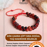 Sertifikalı Kök Çakra Çift Sıra Doğal Taş Makrome Bileklik