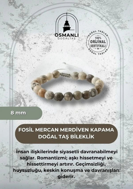 Fosil Mercan 8mm Merdiven Kapama Doğal Taş Bileklik