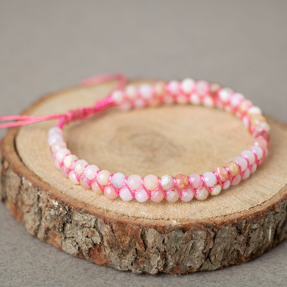 Opal Pembe 3-4 mm Çift Sıra Doğal Taş Bileklik – Unisex El İşçiliği