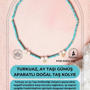 Sertifikalı Turkuaz, Ay Taşı Gümüş Aparatlı Doğal Taş Kolye (SK:246)