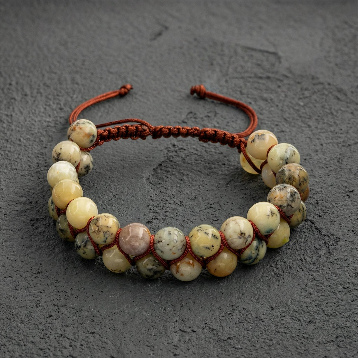 Opal Sarı 8mm Çift Sıra Makrome Doğal Taş Bileklik