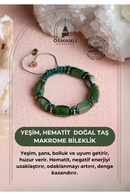 Yeşim, Hematit Doğal Taş Makrome Bileklik