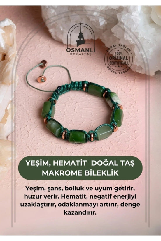 Yeşim, Hematit Doğal Taş Makrome Bileklik