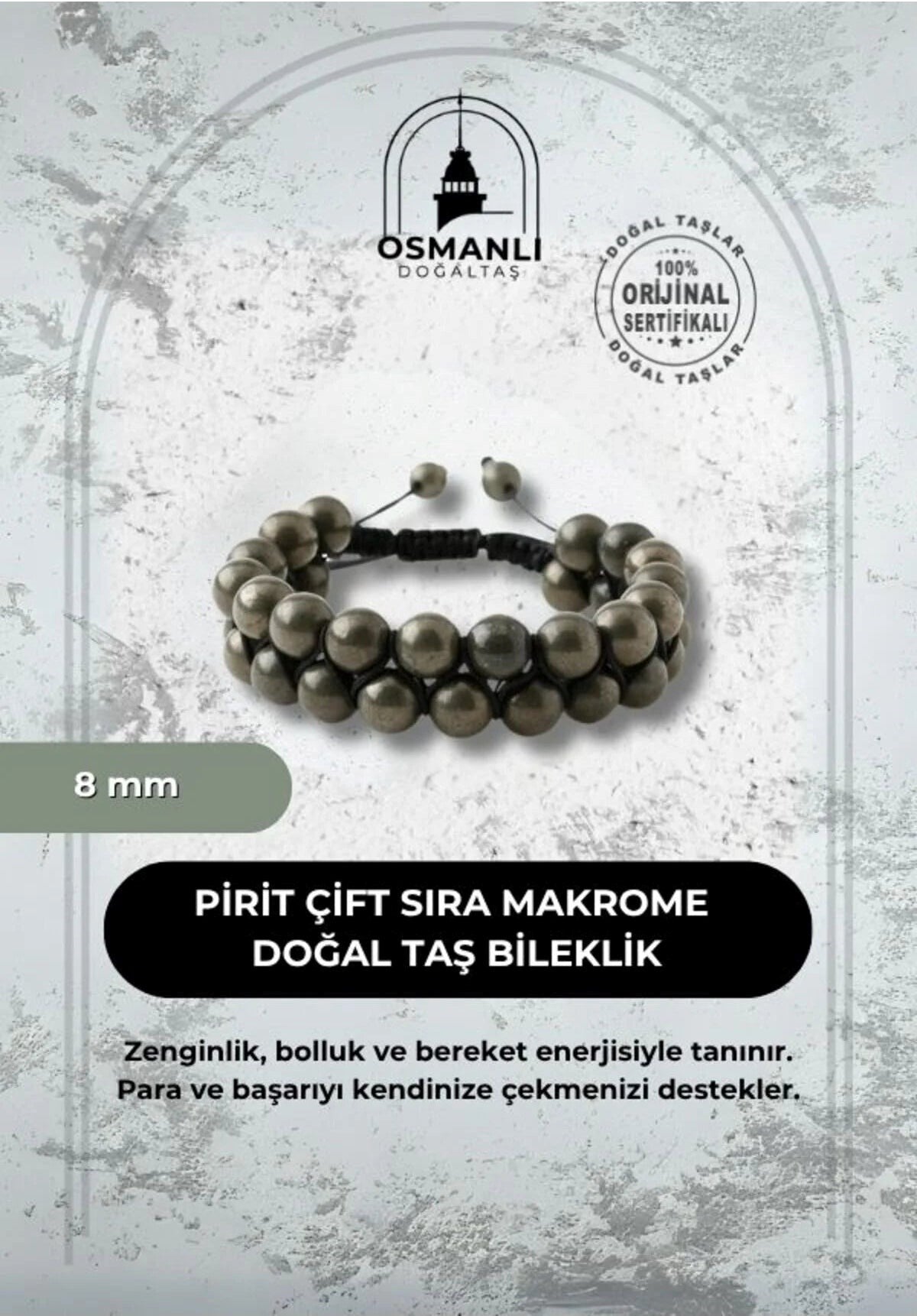 Pirit 8mm Çift Sıra Makrome Doğal Taş Bileklik