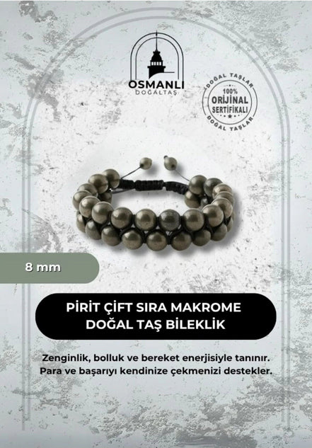 Pirit 8mm Çift Sıra Makrome Doğal Taş Bileklik