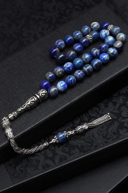 Lapis Lazuli Doğal Taş Tesbih 925 Ayar Gümüş – 8 mm Küre Kesim | 33’lü