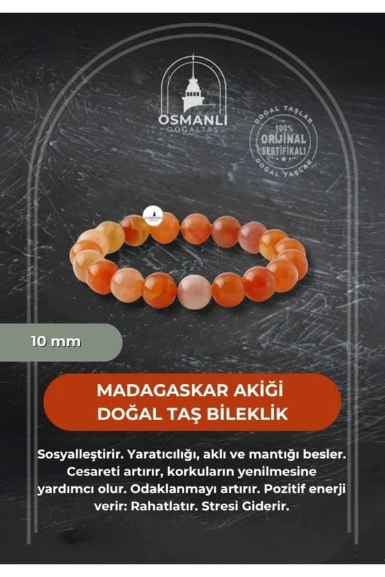 Madagaskar Akiği 10mm Doğal Taş Bileklik