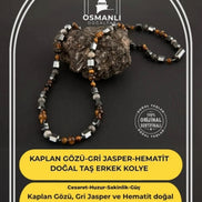 Kaplan Gözü-Gri Jasper-Hematit Doğal Taş Erkek Kolye