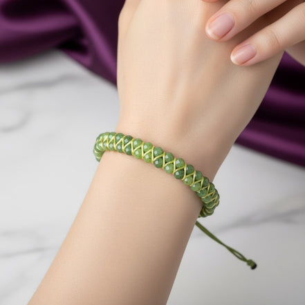 Yeşim 3-4 mm Çift Sıra Doğal Taş Bileklik – Unisex El İşçiliği