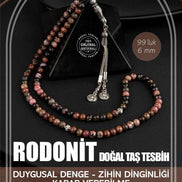 Rodonit Doğal Taş Tesbih 99luk - 6mm