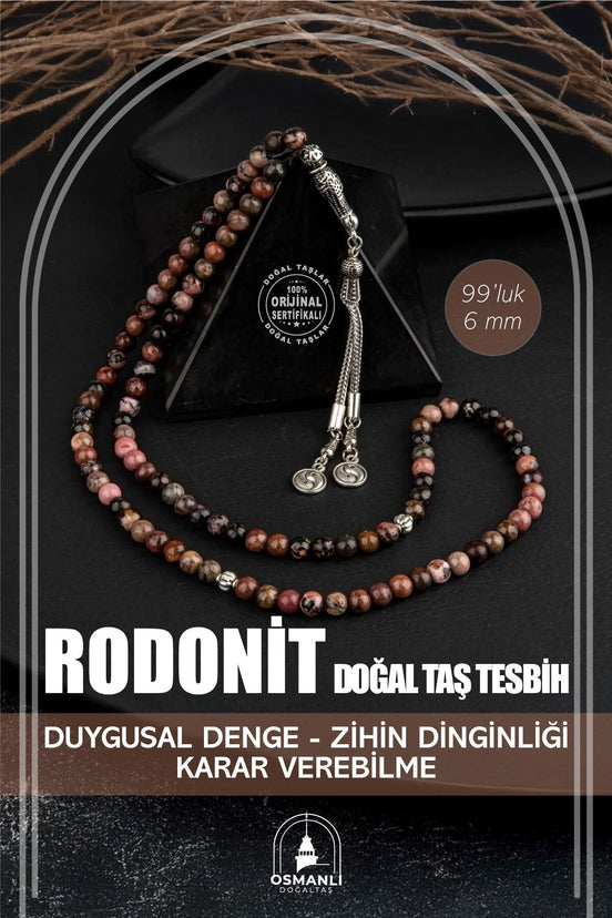Rodonit Doğal Taş Tesbih 99luk - 6mm