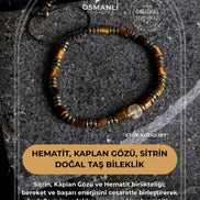 Hematit, Kaplan Gözü ve Sitrin Doğal Taş Makrome Bileklik (SK:187)