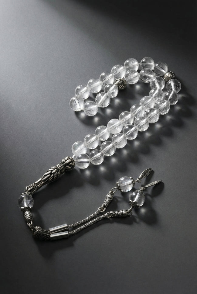 Kristal Kuvars Doğal Taş Tesbih – 8 mm Küre Kesim