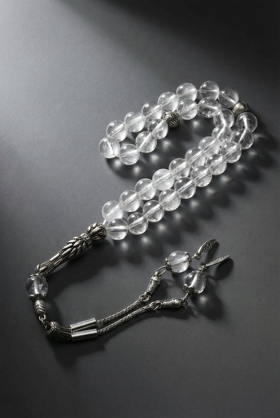 Kristal Kuvars Doğal Taş Tesbih – 8 mm Küre Kesim