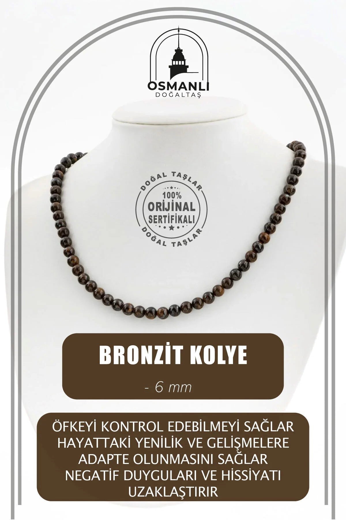 Bronzit 6 mm Dizi Doğal Taş Kolye