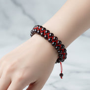 Bordo Granat (Lal) 8 mm Çift Sıra Makrome Doğal Taş Bileklik