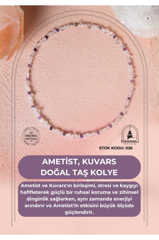 Sertifikalı Ametist, Kuvars Doğal Taş Kolye (SK:026)