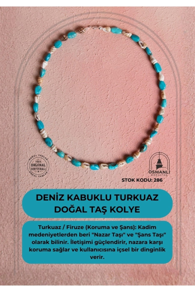 Sertifikalı Deniz Kabuklu Turkuaz Doğal Taş Kolye (SK:286)
