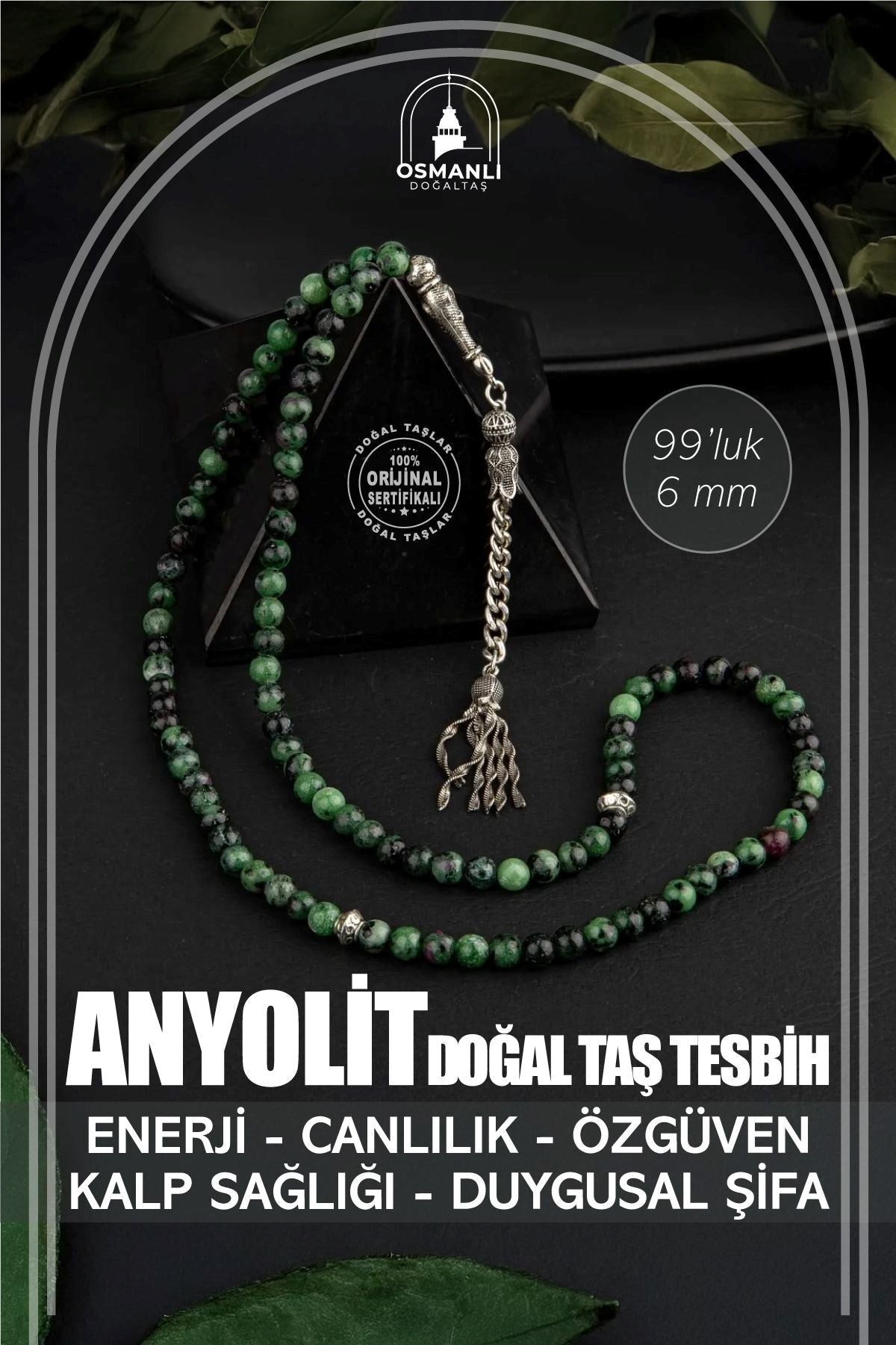 Anyolit Doğal Taş Tesbih 99luk - 6mm