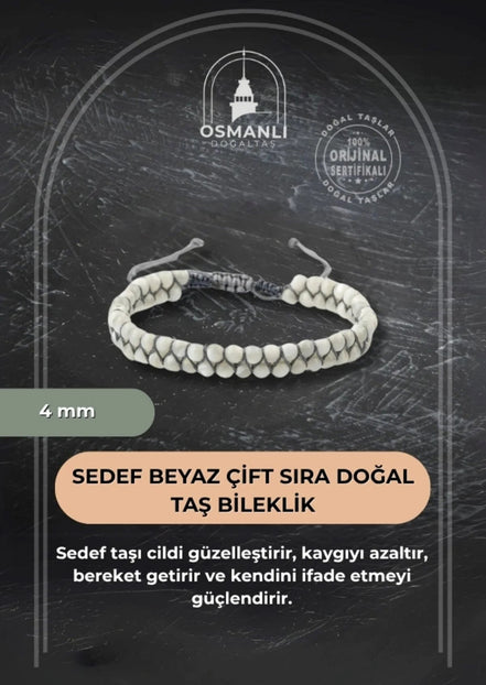 Sedef Beyaz 4mm Çift Sıra Doğal Taş Bileklik