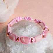 Pembe Opal, Hematit Doğal Taş Makrome Bileklik