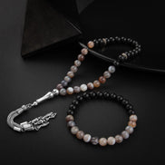 Botswana Akiği-Obsidyen Doğal Taş Tesbih Bileklik Seti