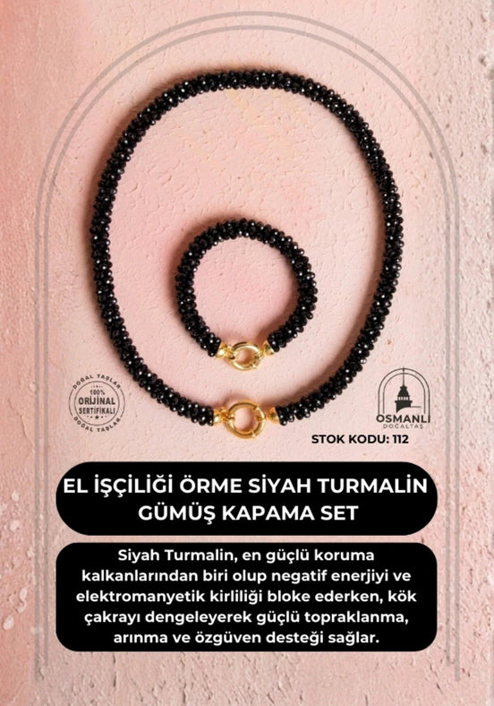 El İşçiliği Örme Siyah Turmalin Kapama Set (SK:112)