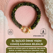 El İşçiliği Örme Yeşim Gümüş Kapama Bileklik (SK:129)